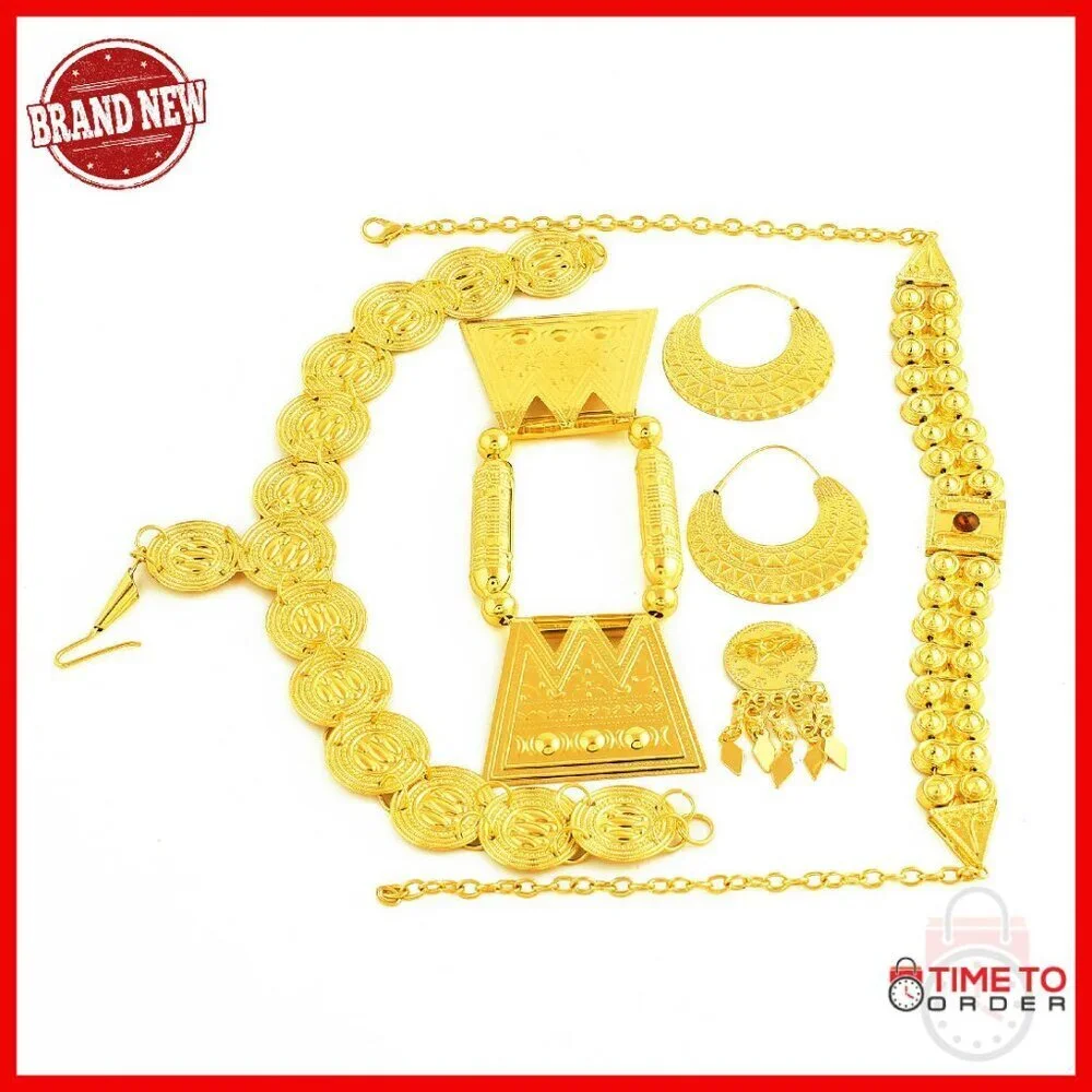 Traditional Wedding Jewelry Set with Red Stones, 18k Gold Plated